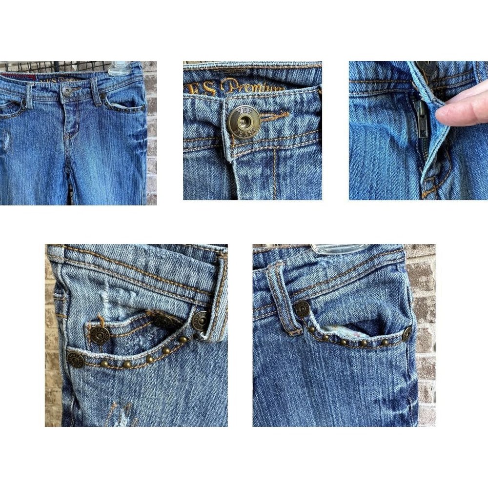 VTG 90's Yes Brand Jeans Girls 10 Blue 25 inches x 26" Studded Embroider… - Picture 3 of 12
